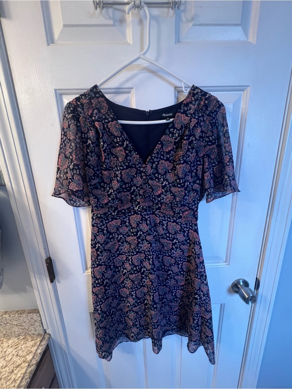 Madewell V-Neck Silk Flutter Sleeve Dress